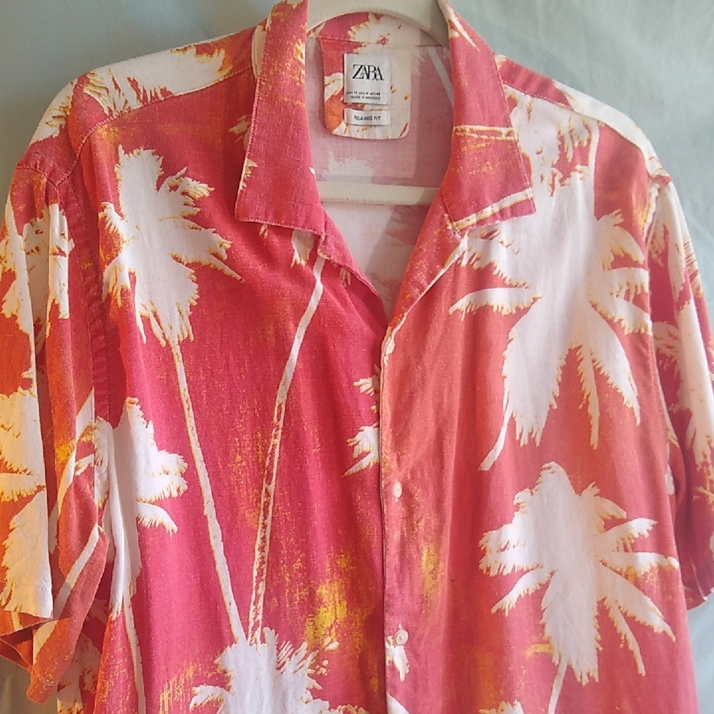 Zara Men M linen blend Hawaiian-Tropical print - Picture 9 of 9